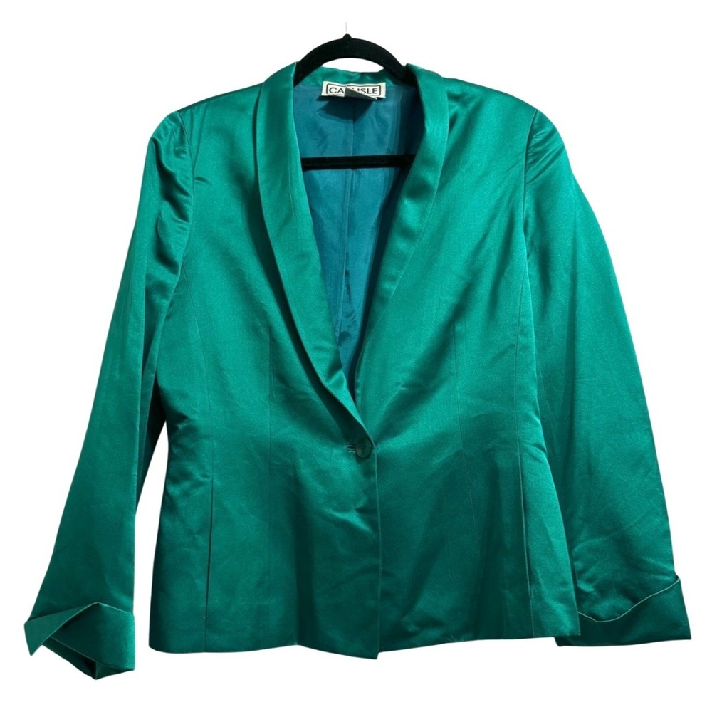 CARLISLE Vintage Emerald Green Silk Wrap Blazer Women's Size 6